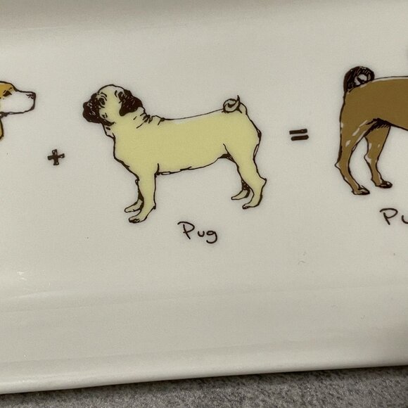 Fishs Eddy Sara Mills Puggle Beagle Pug 7" Rectangular Ceramic Tray Dog Lover - Picture 3 of 6